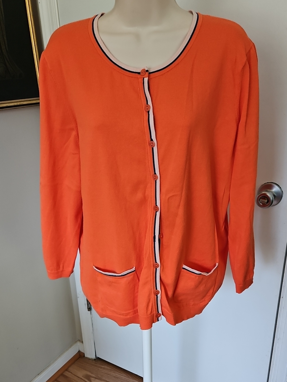 Talbots Orange Cardigan With Stripes Size XL